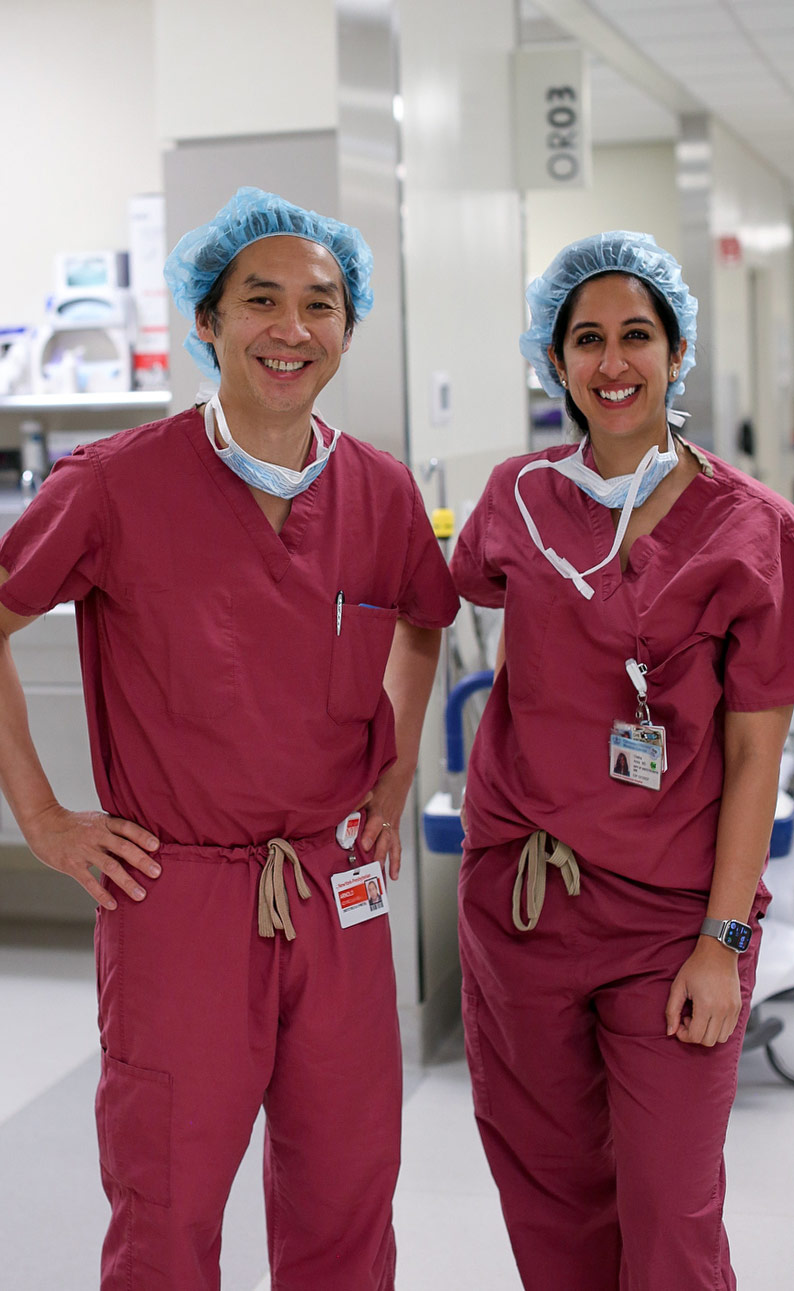 Arnold P. Advincula, MD and Chetna Arora, MD, assistant professor of Obstetrics and Gynecology at NYP/CUIMC, on the operating room floor at NYP/Lawrence Hospital.